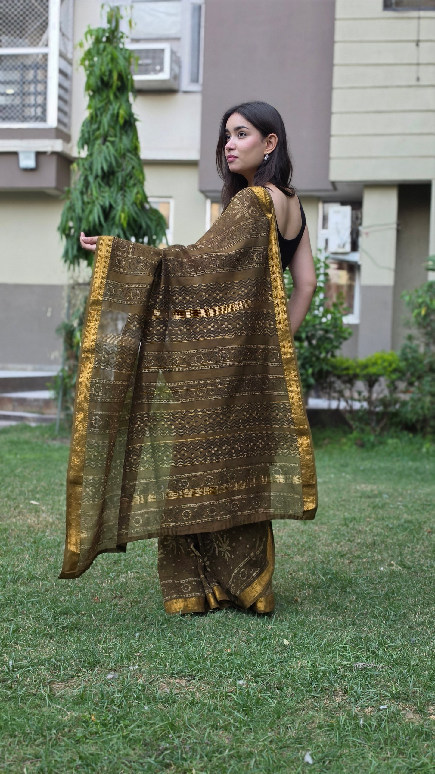Advika- Green Maheshwari Silk Saree
