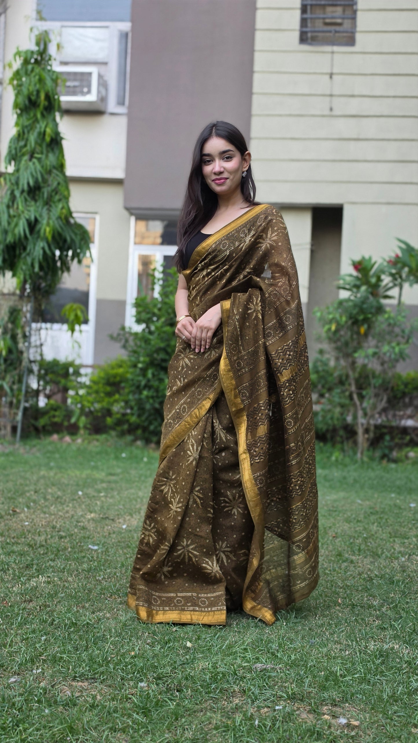 Advika- Green Maheshwari Silk Saree