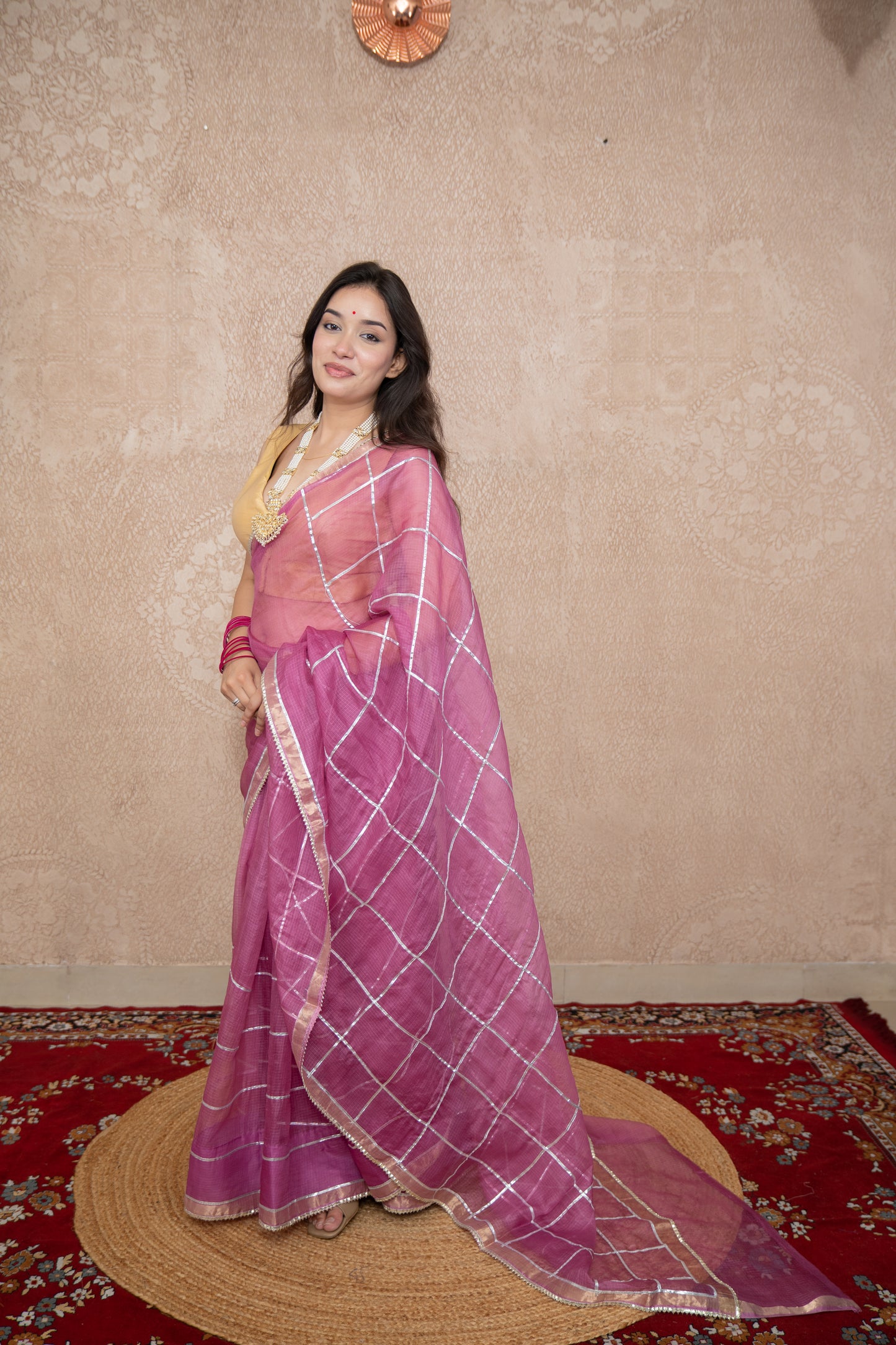 Arpita- Pink Striped Gota Patti Saree