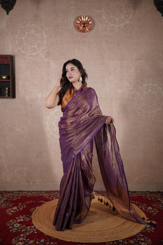 Asmi - Purple Saree with striped pallu