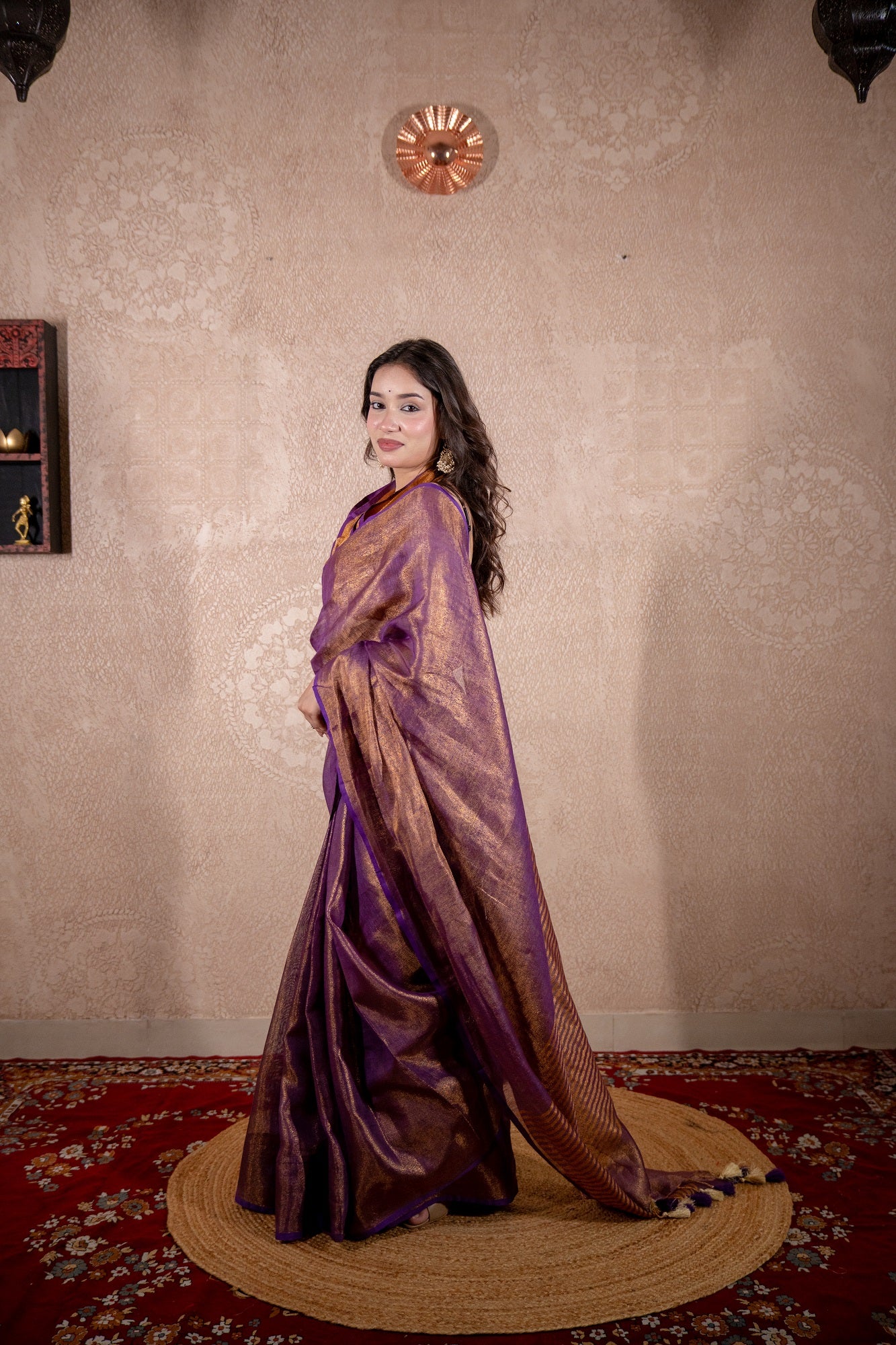 Asmi - Purple Saree with striped pallu