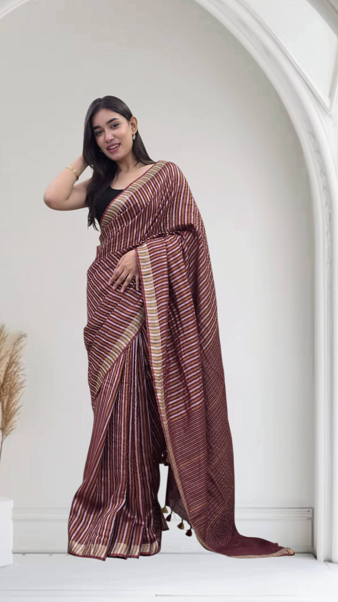 Avanika- Wine Striped Linen Saree