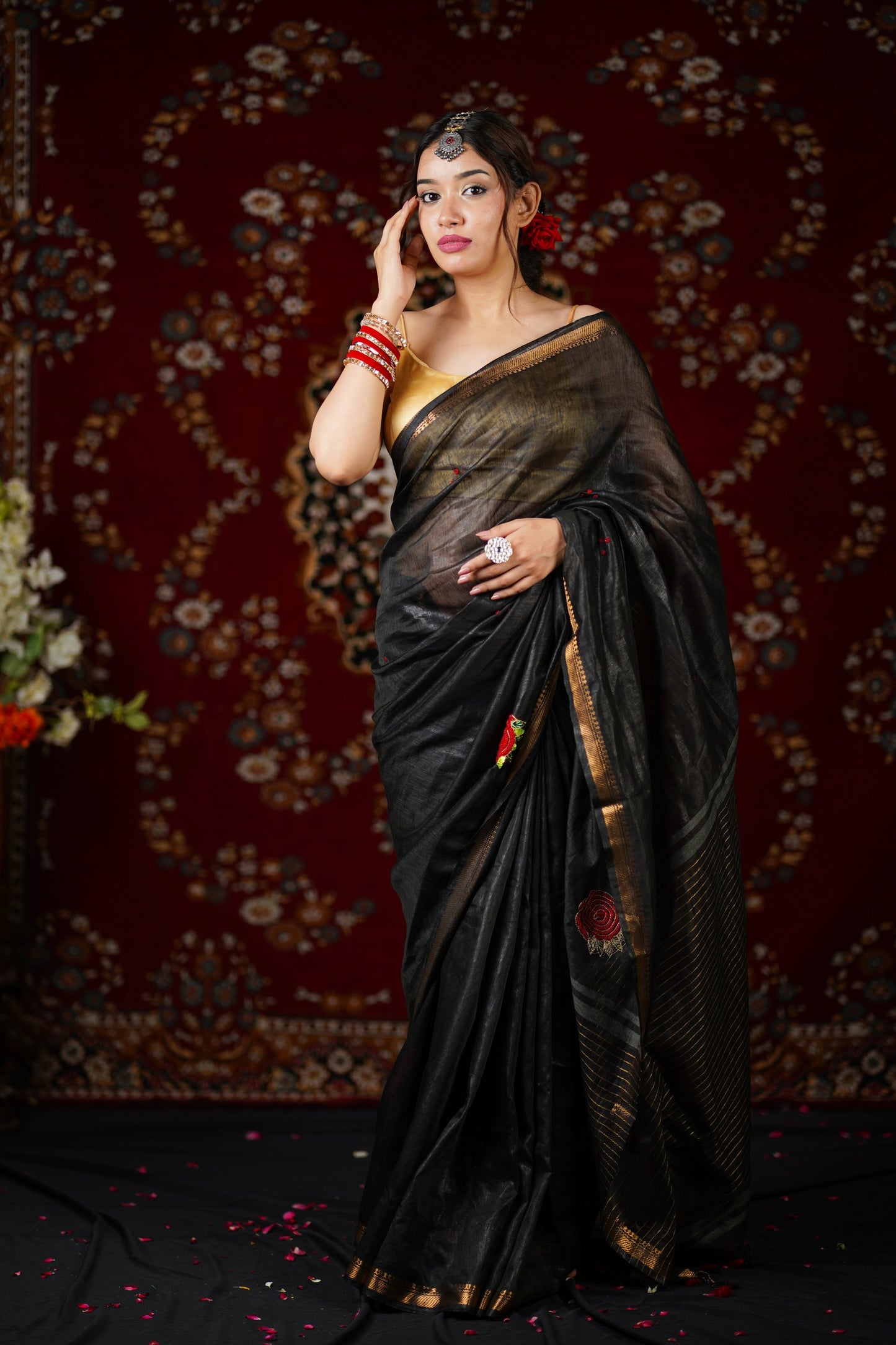 Rosa - Black Silk Linen Saree
