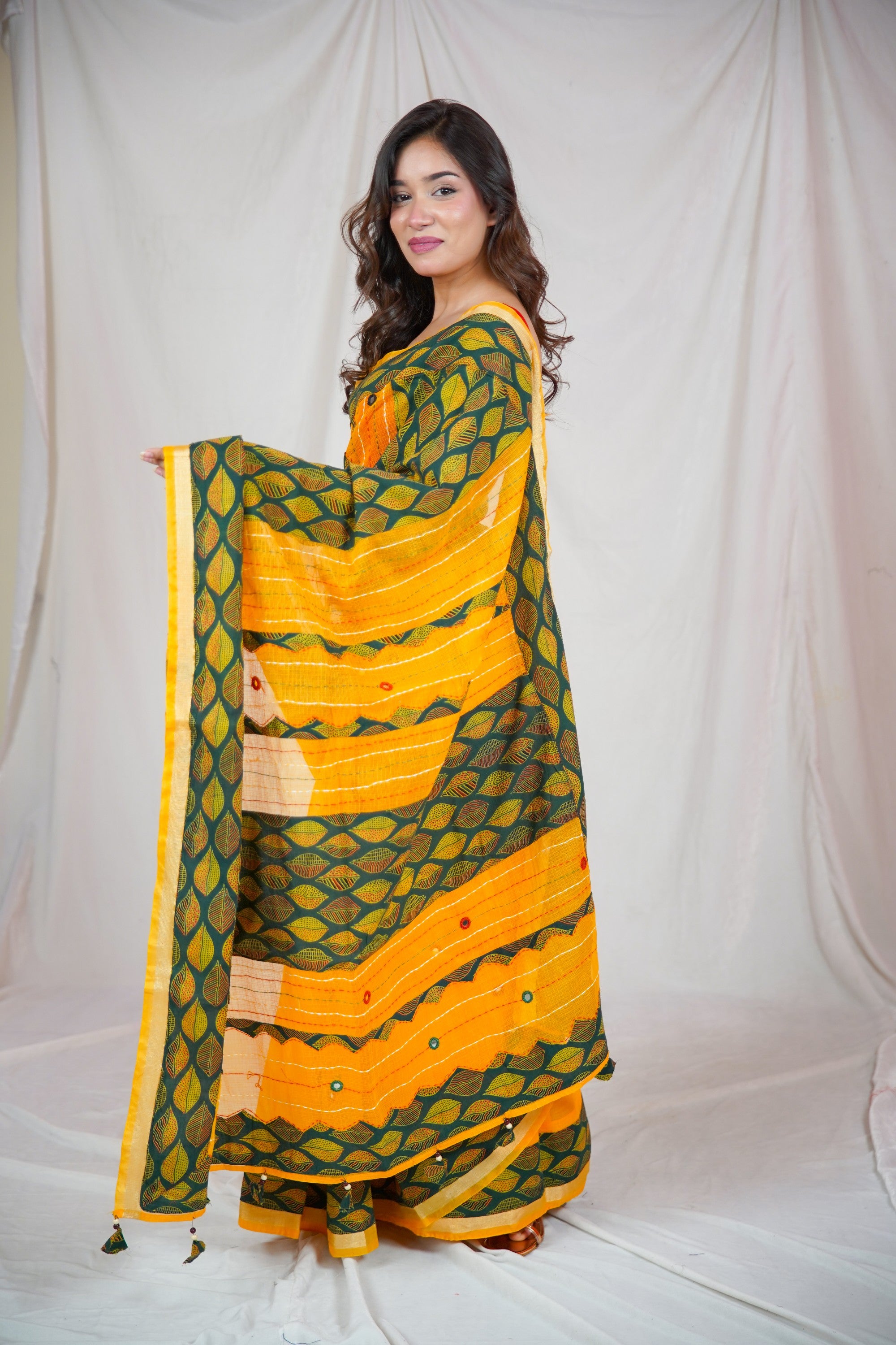 Yellow Flower- Kota Doria Saree