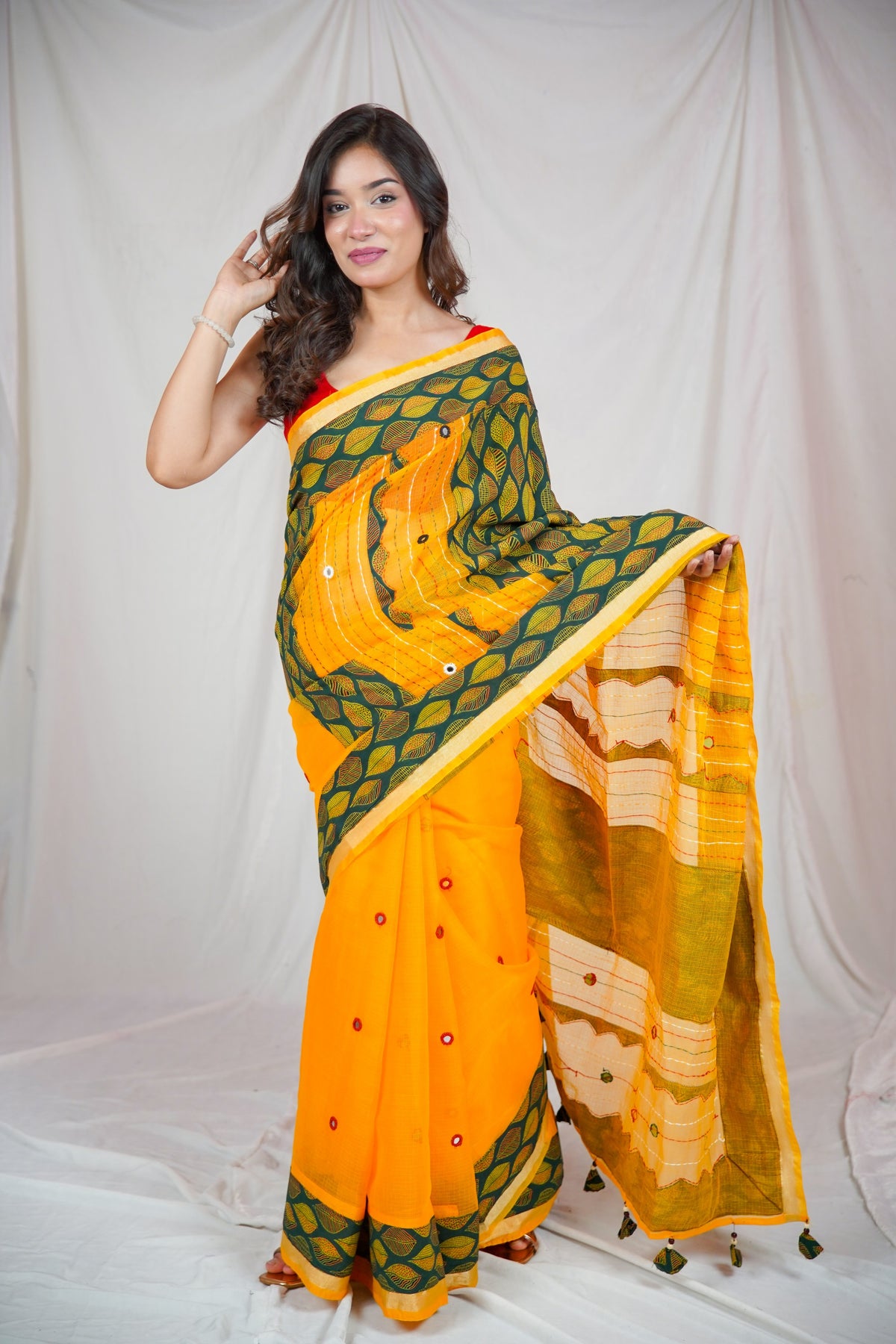 Yellow Flower- Kota Doria Saree