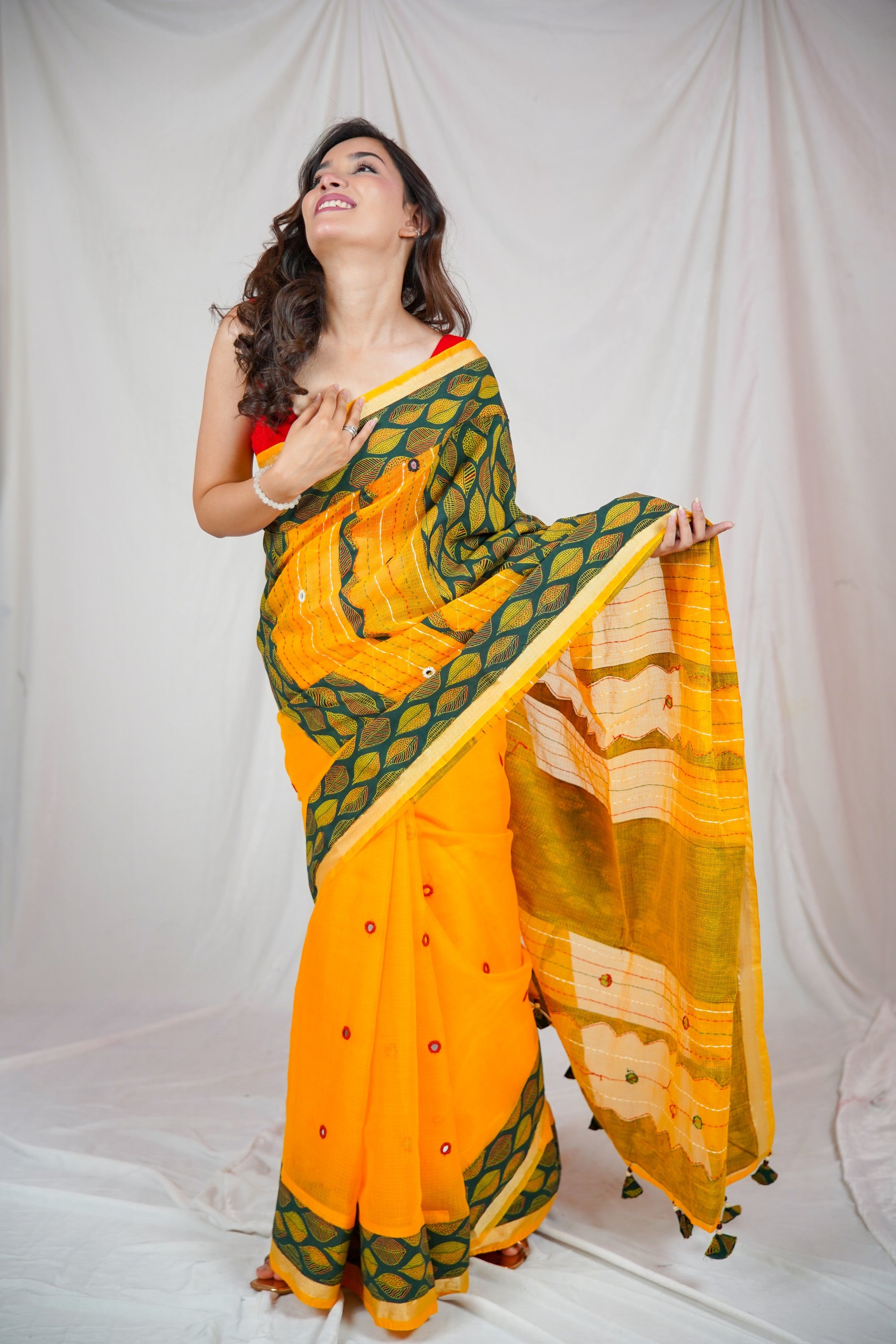 Yellow Flower- Kota Doria Saree