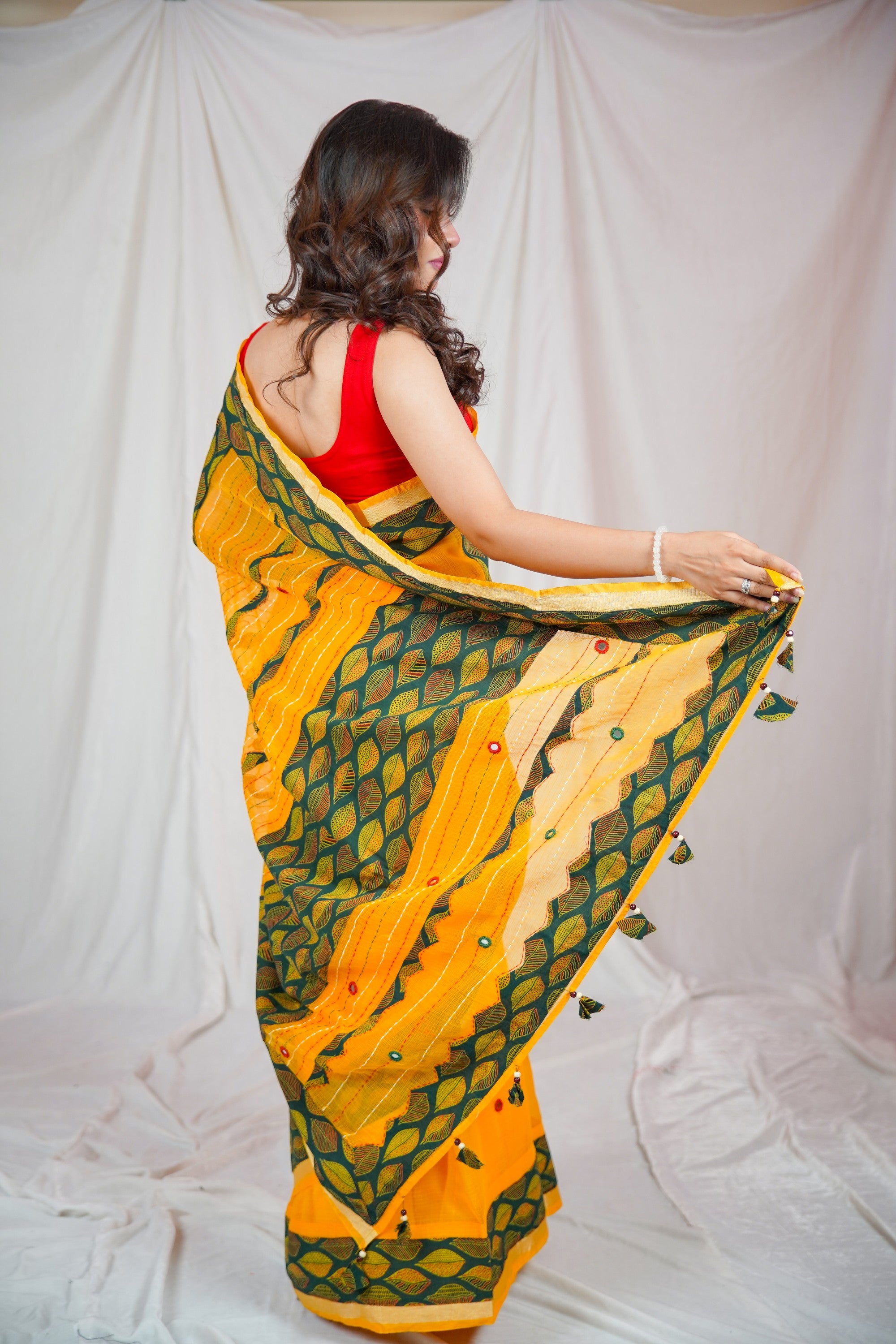 Yellow Flower- Kota Doria Saree