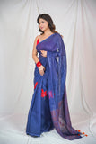 Serene Sapphire-Blue Linen Saree