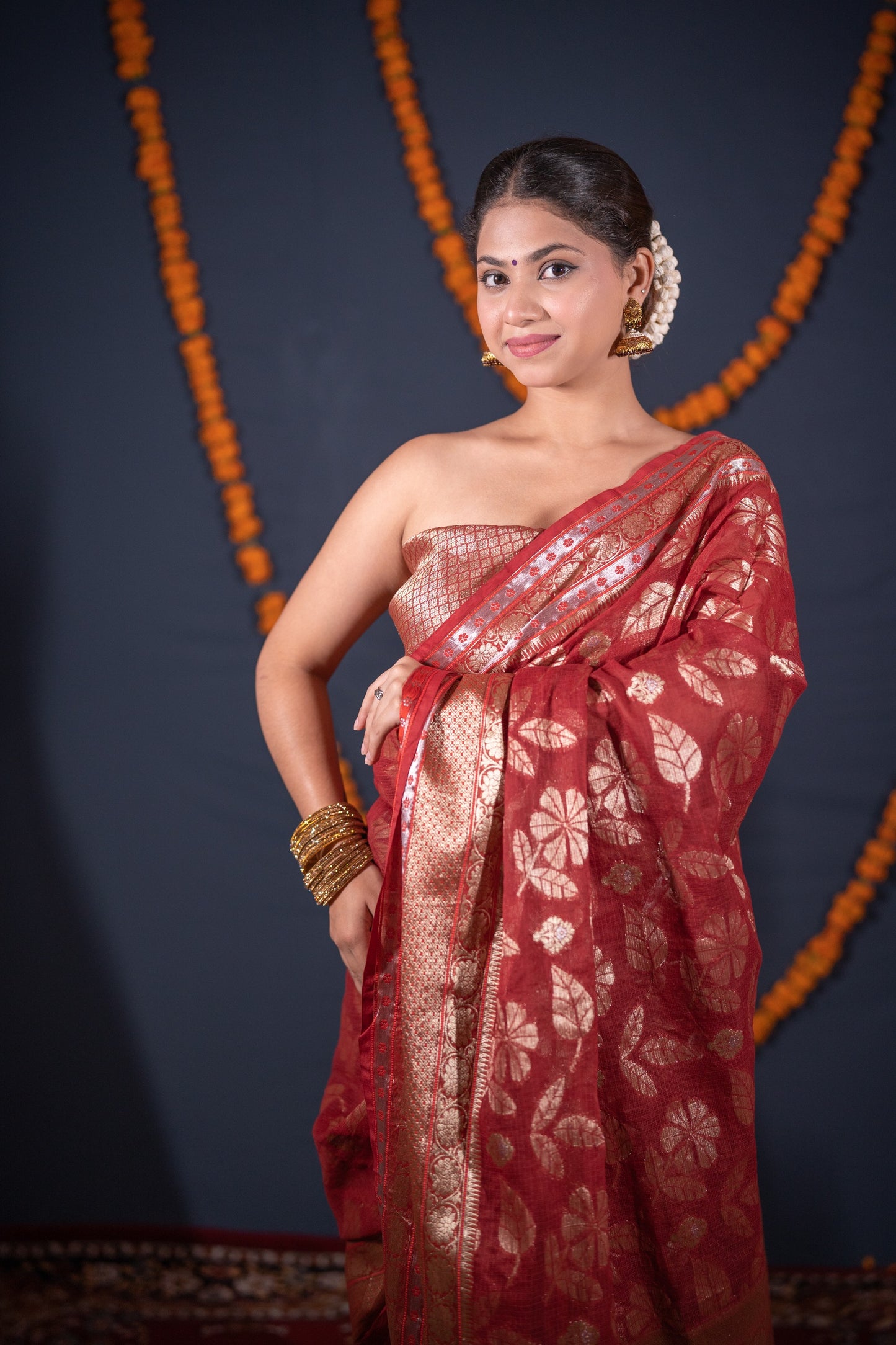 Madhuri- Maroon Floral Kota Doria Saree