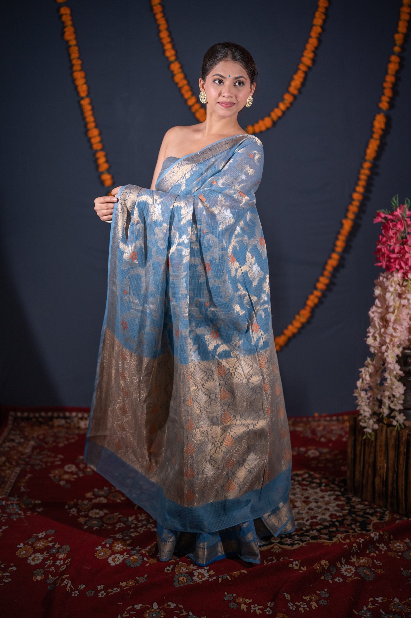 Gauravi- Grey Kota Doria Saree