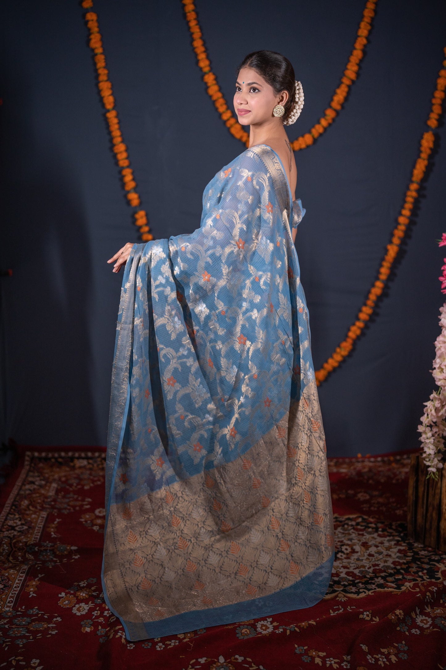 Gauravi- Grey Kota Doria Saree
