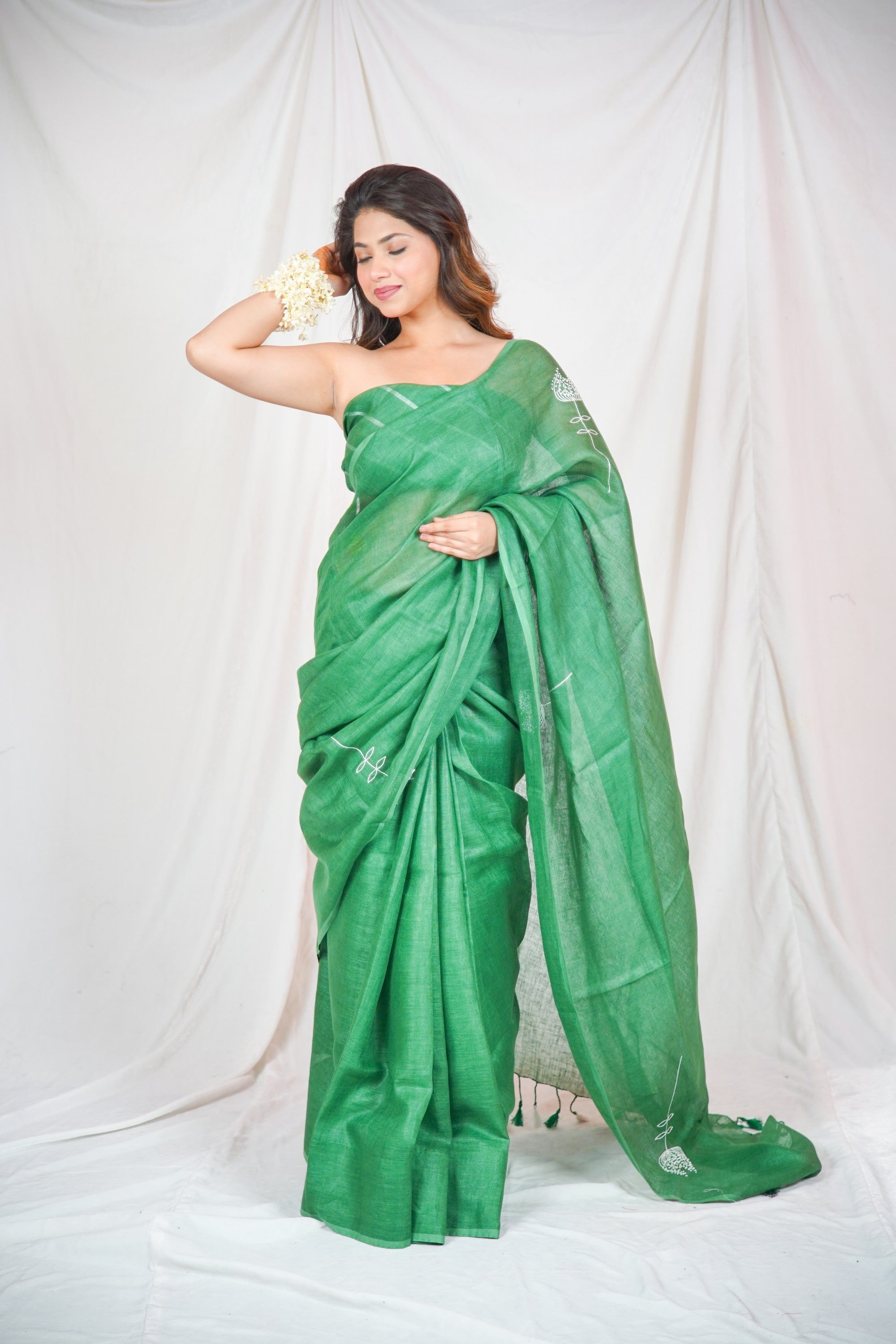 Lush Linen - Green Linen Saree
