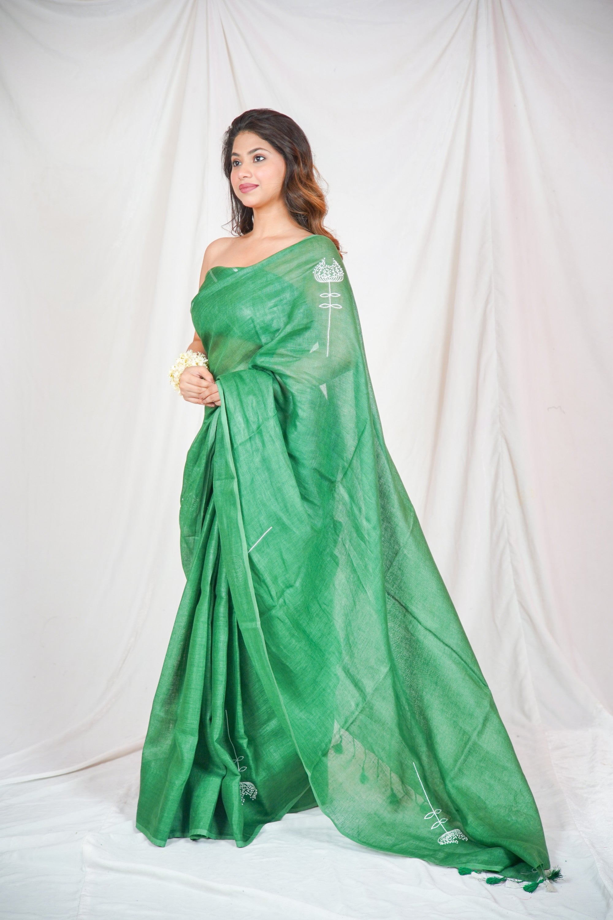 Lush Linen - Green Linen Saree