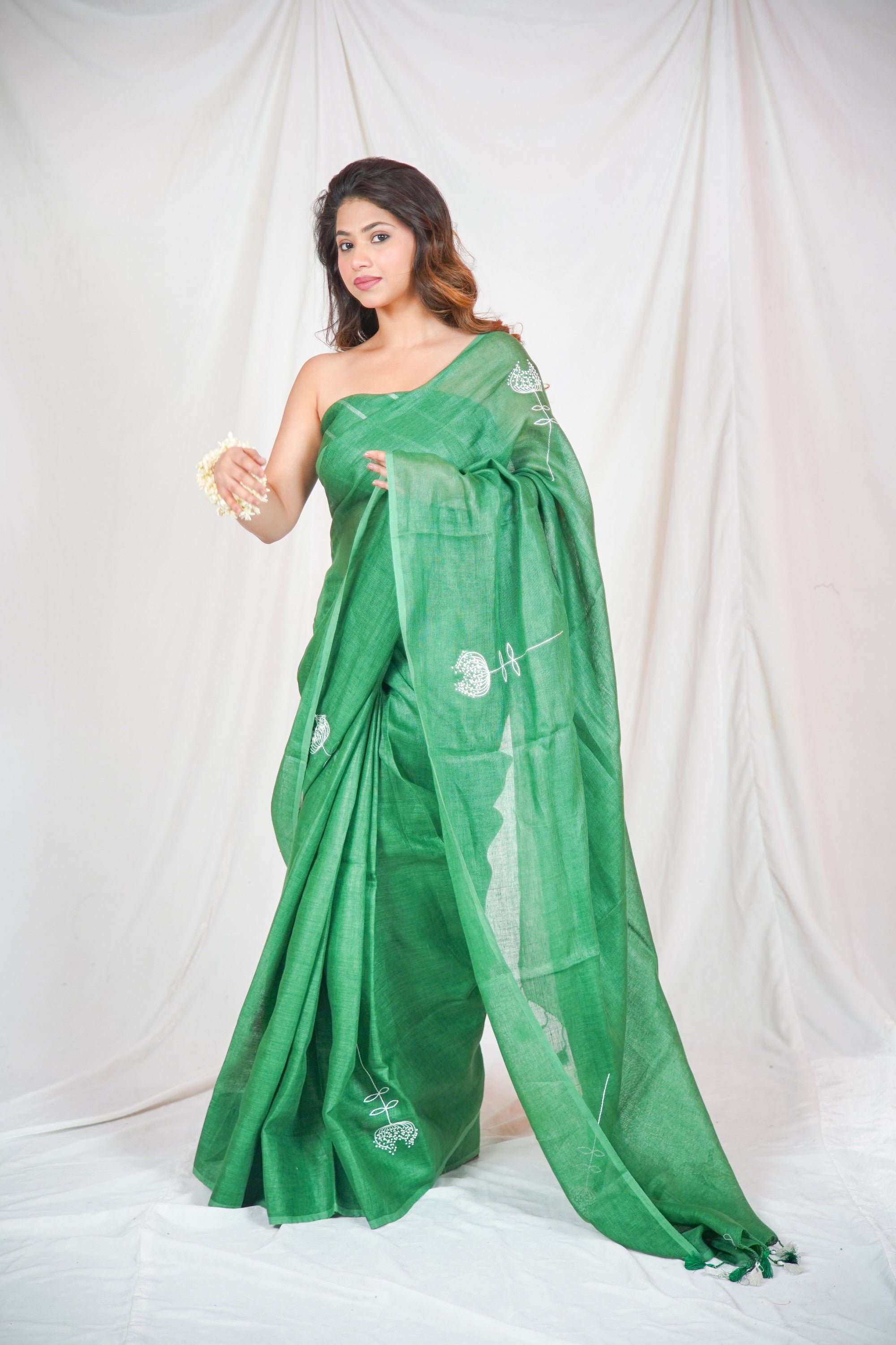 Lush Linen - Green Linen Saree