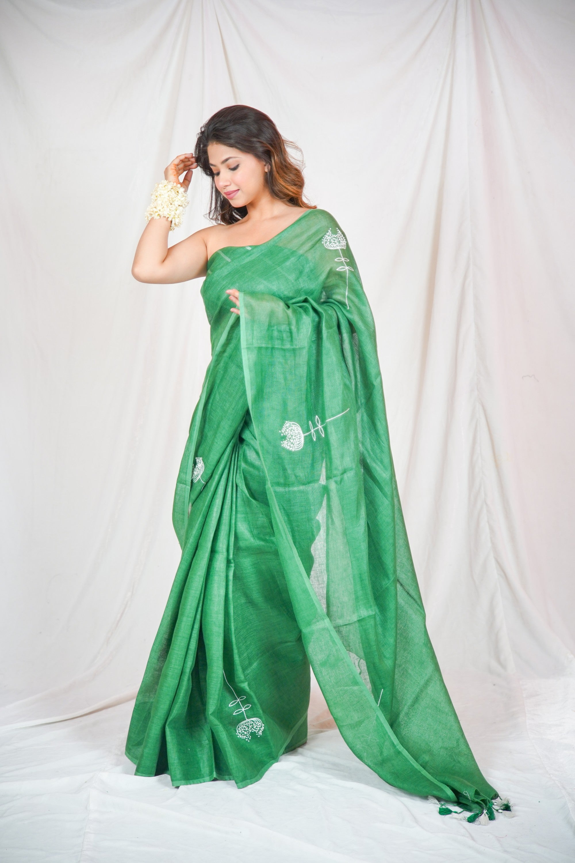 Lush Linen - Green Linen Saree