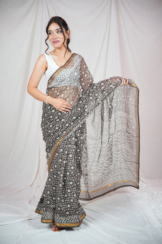 Cocoa Elegance- Kota Doria Saree