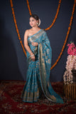 Roopsi- Turquoise Floral Kota Doria Saree