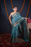 Roopsi- Turquoise Floral Kota Doria Saree