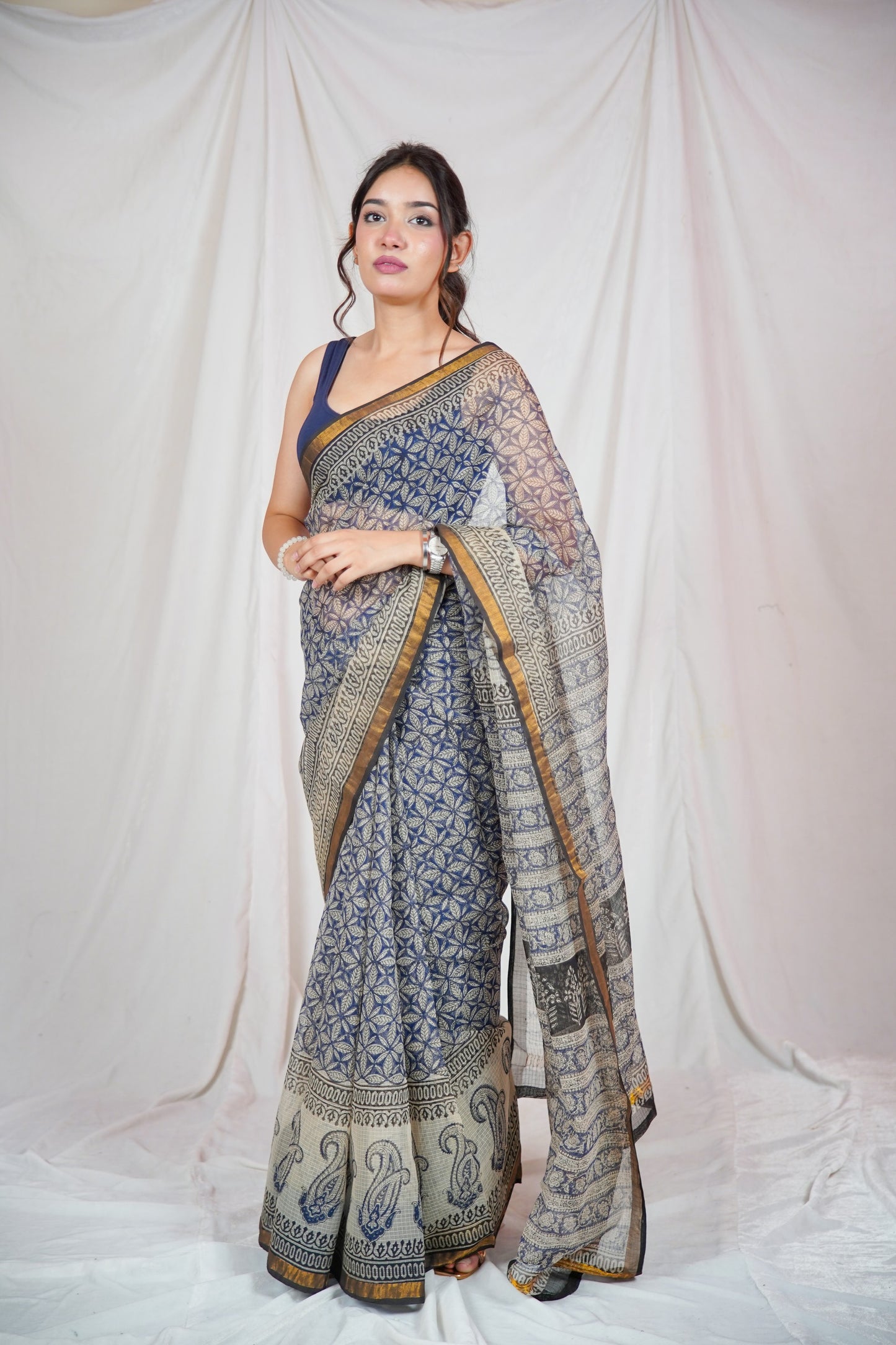 Regal Blue - Blue Kota Doria Saree