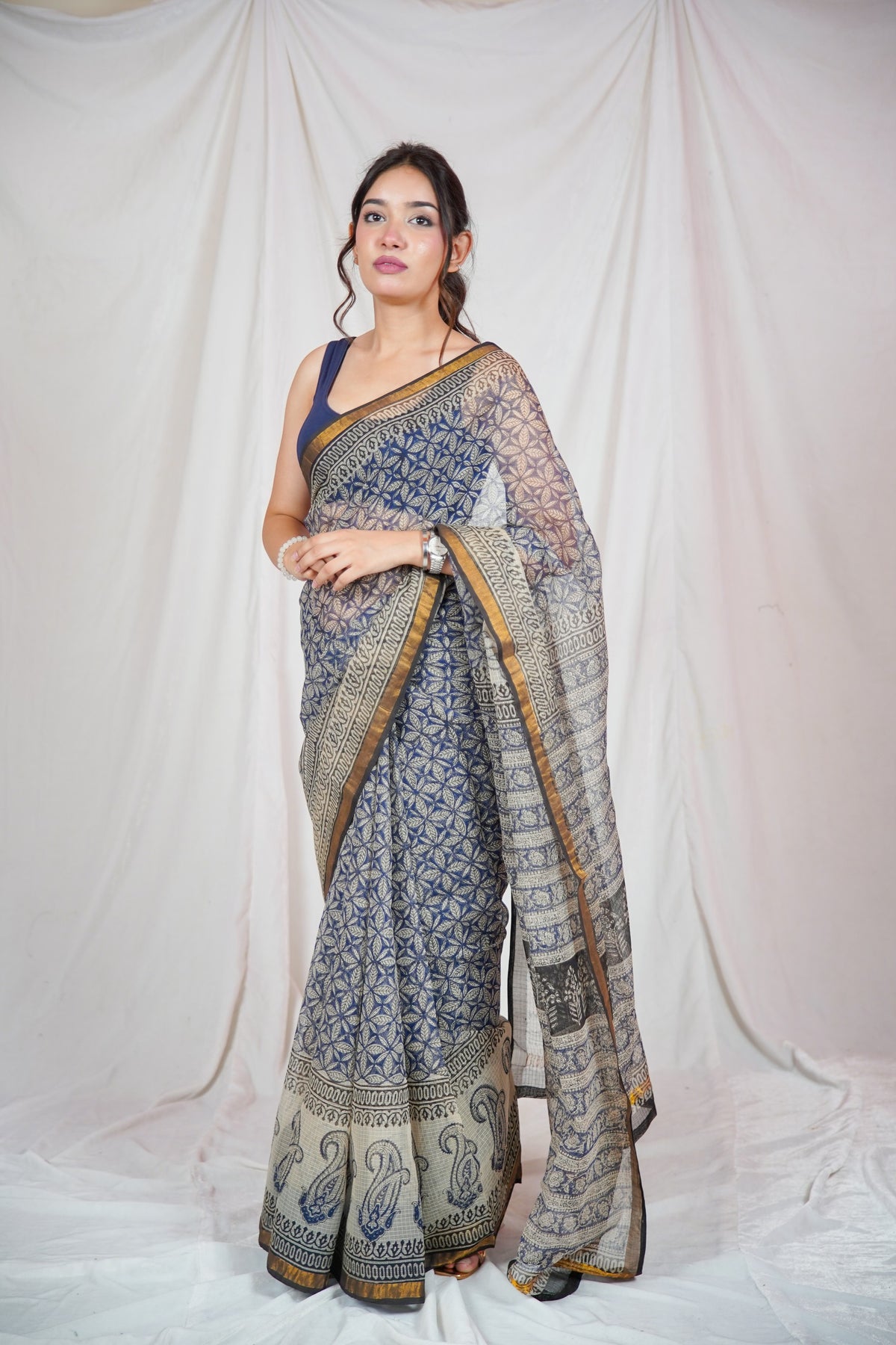 Regal Blue - Blue Kota Doria Saree