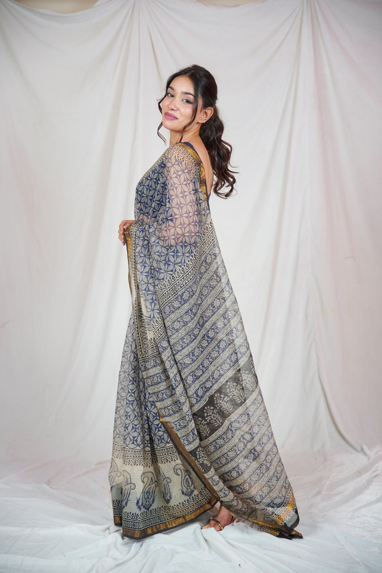 Regal Blue - Blue Kota Doria Saree