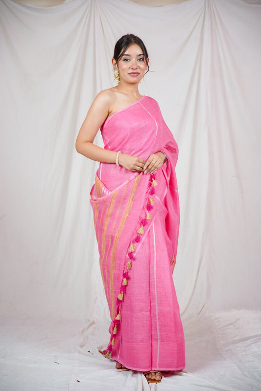 Gulabi Rekha- Pink Linen Saree