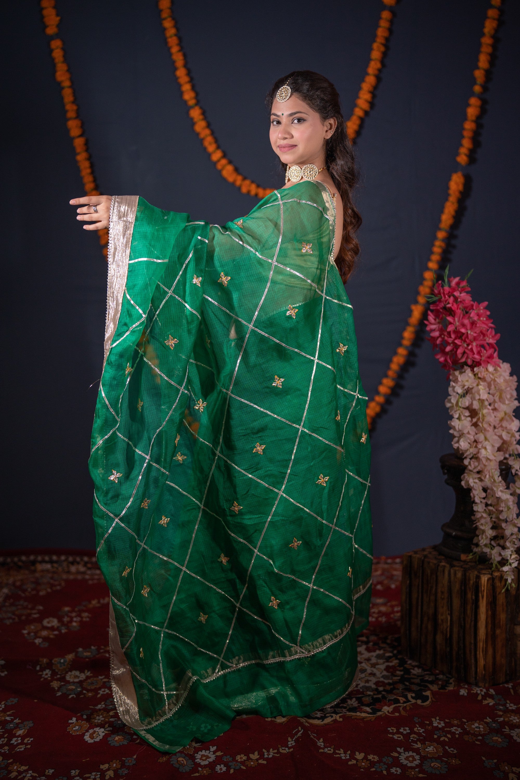 Neelmani- Green Gota Patti Silk Saree