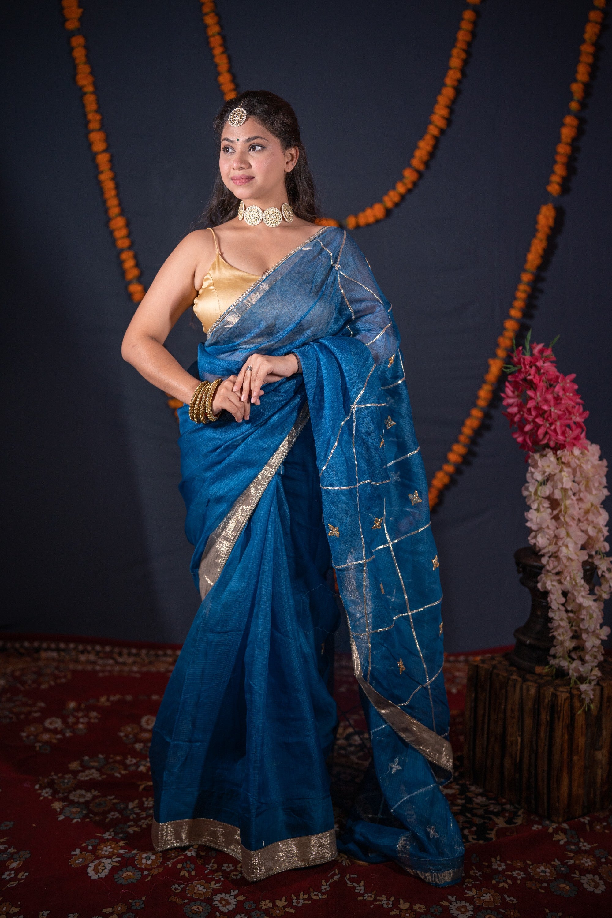 Shashwati- Blue Gota Patti Silk Saree