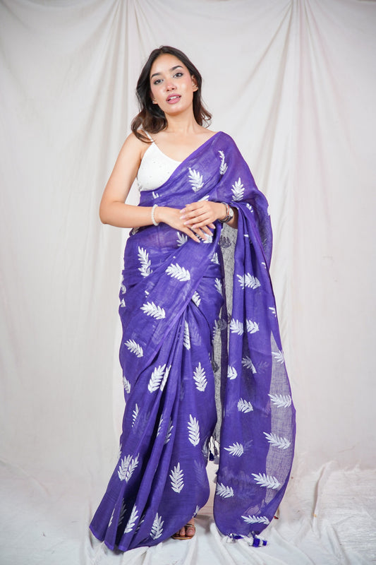 Lavanya Leaf - Purple Saree with Intricate Leaf Embroidery