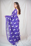 Lavanya Leaf - Purple Saree with Intricate Leaf Embroidery