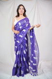 Lavanya Leaf - Purple Saree with Intricate Leaf Embroidery