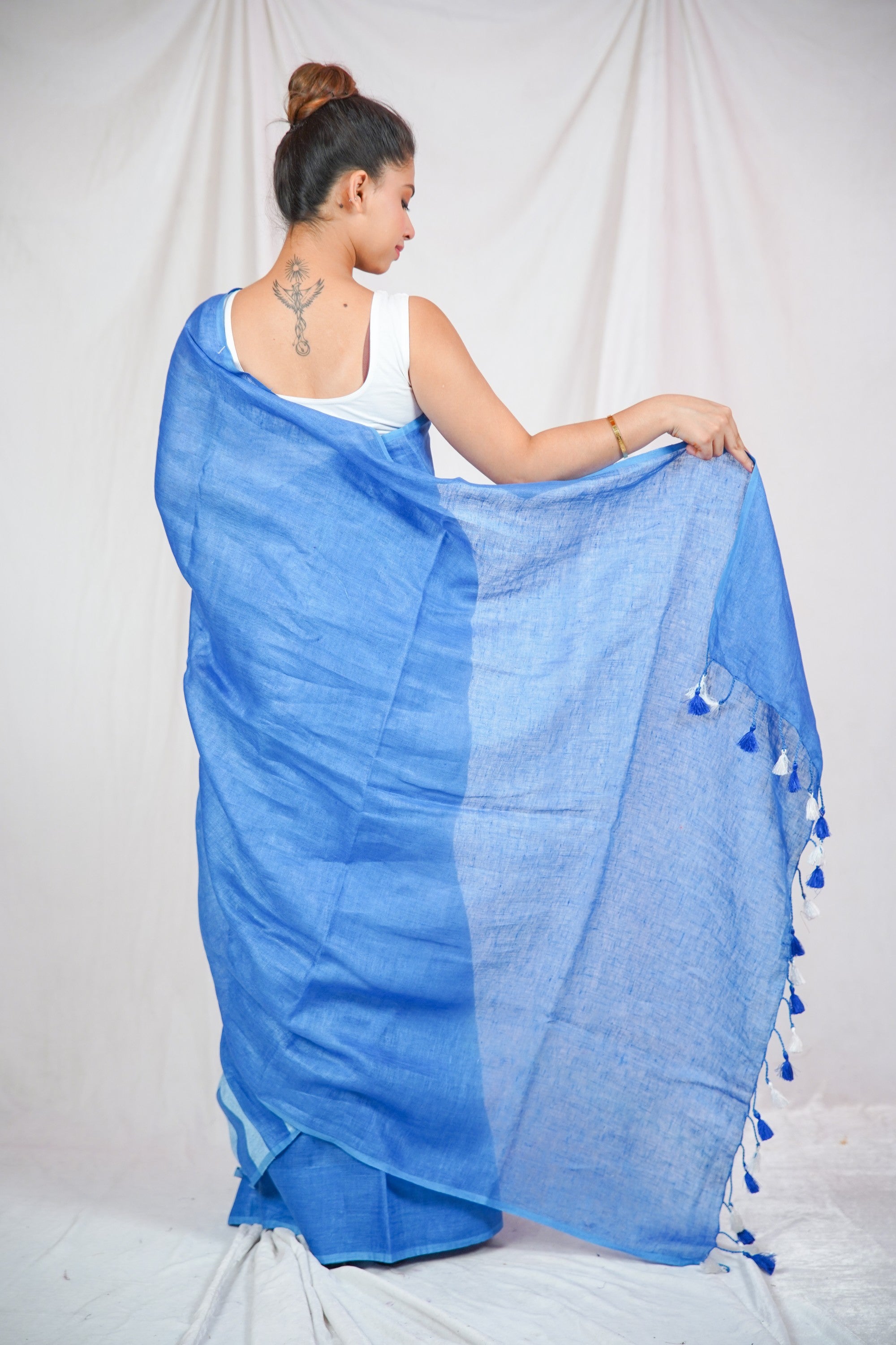 Celestial Silver - Blue Linen Saree