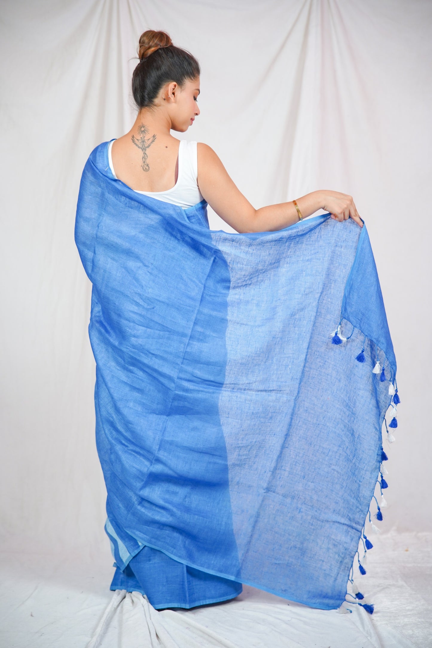 Celestial Silver - Blue Linen Saree
