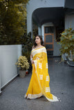 Toshi -Yellow Doria Saree with applique