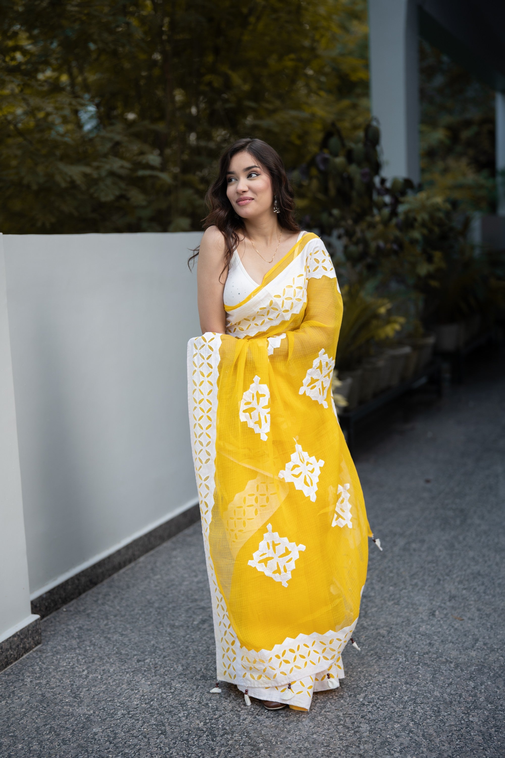 Toshi -Yellow Doria Saree with applique