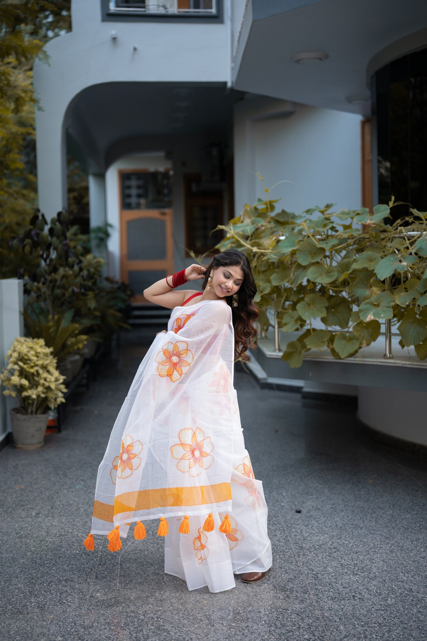 Gazania- Handpainted Kota Doria Saree