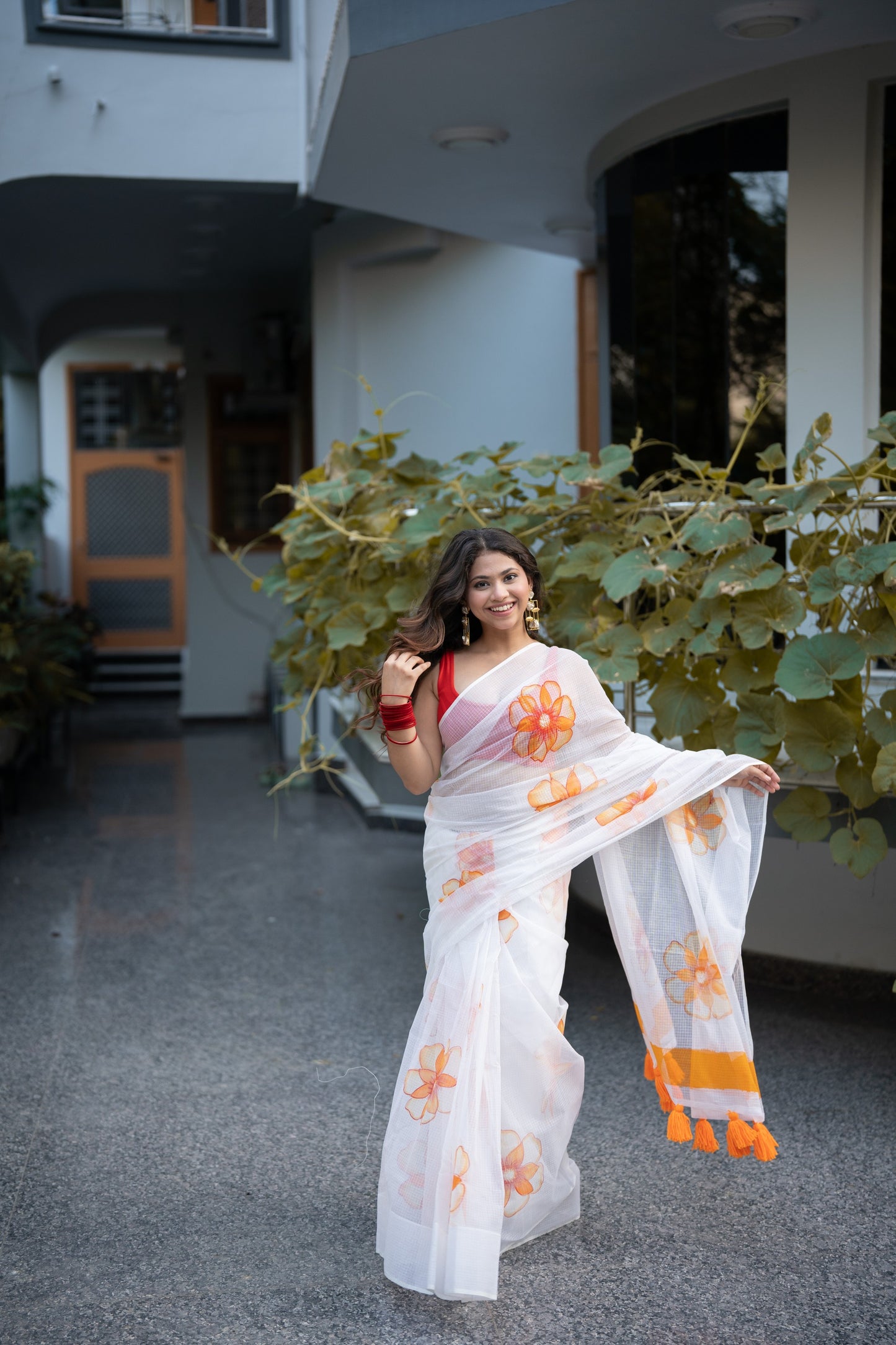 Gazania- Handpainted Kota Doria Saree