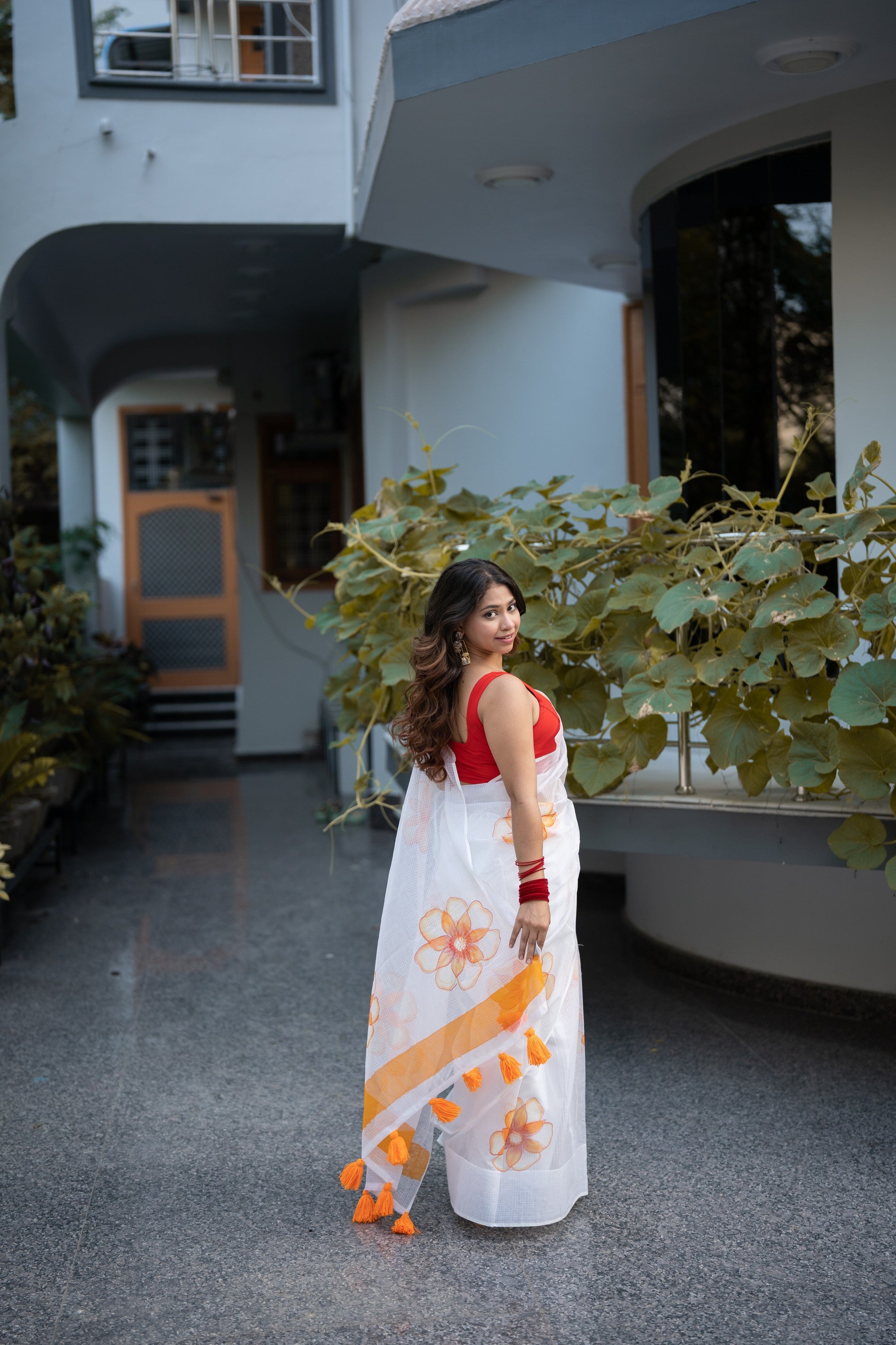 Gazania- Handpainted Kota Doria Saree