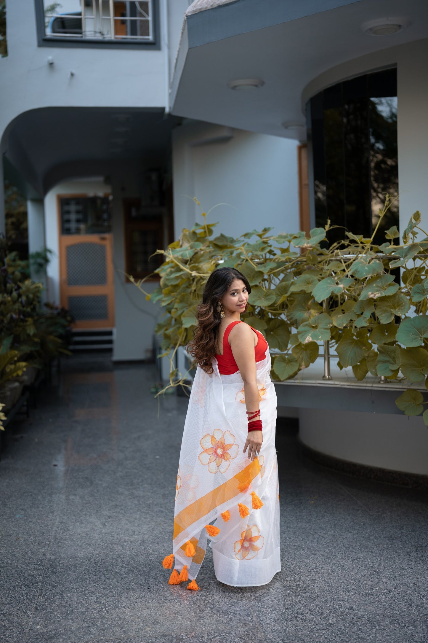 Gazania- Handpainted Kota Doria Saree