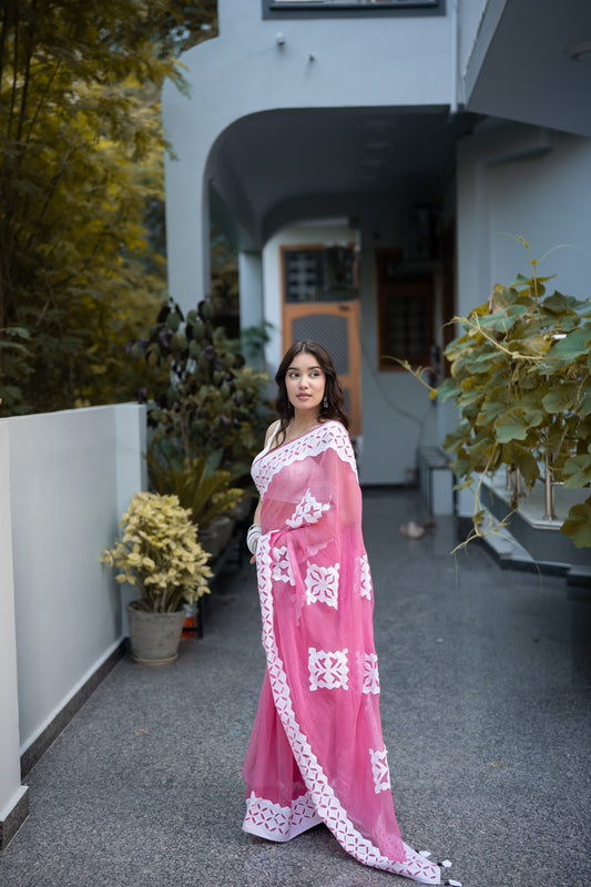 Pakhi - Pink Doria Saree with applique