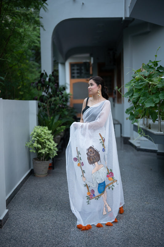 Sky Swinger- Handpainted Kota Doria Saree