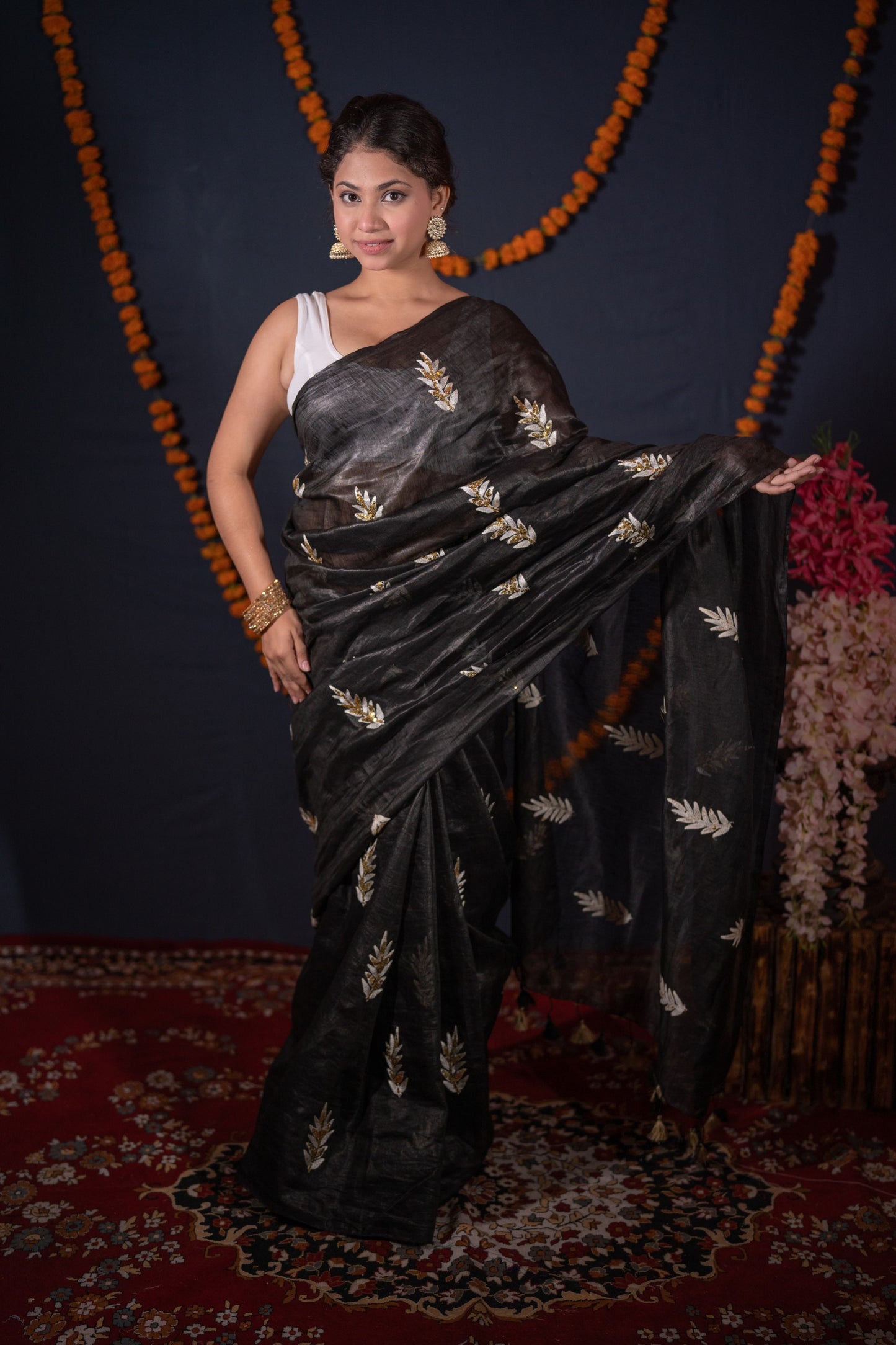 Parnika - Leaf Silk Linen Saree