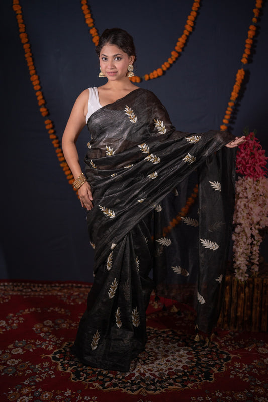 Parnika - Leaf Silk Linen Saree