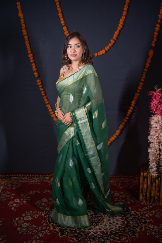 Tulika- Green Kota Doria Saree