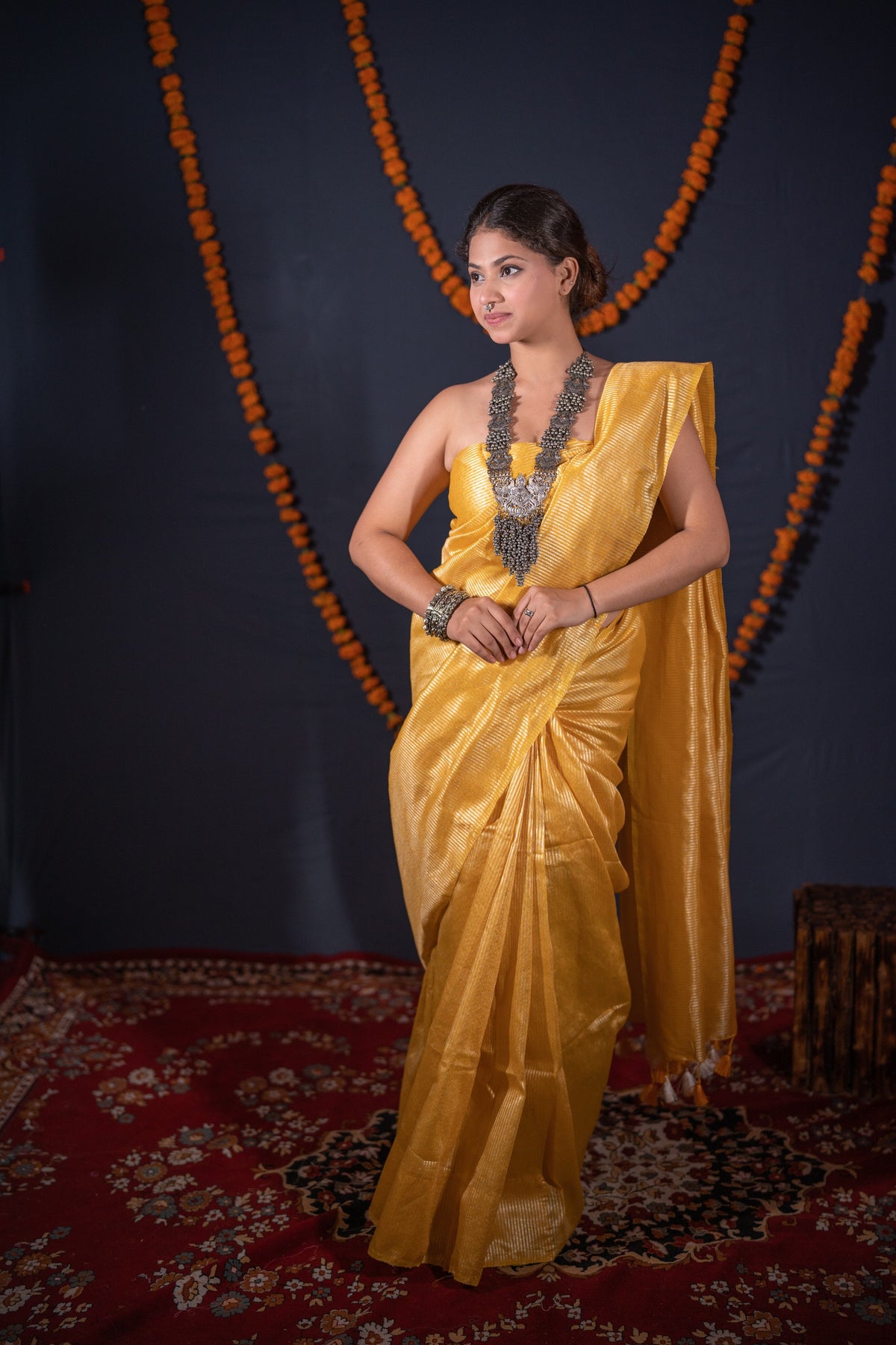 Anvaya - Striped Zari Linen Saree