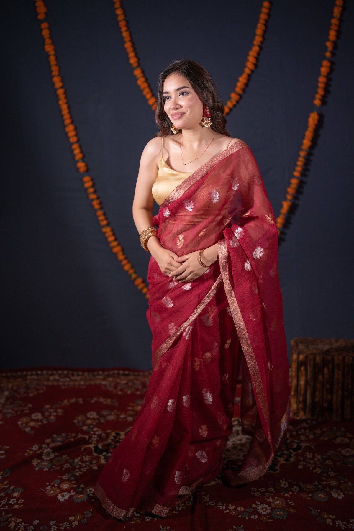 Shivani- Maroon Kota Doria Saree