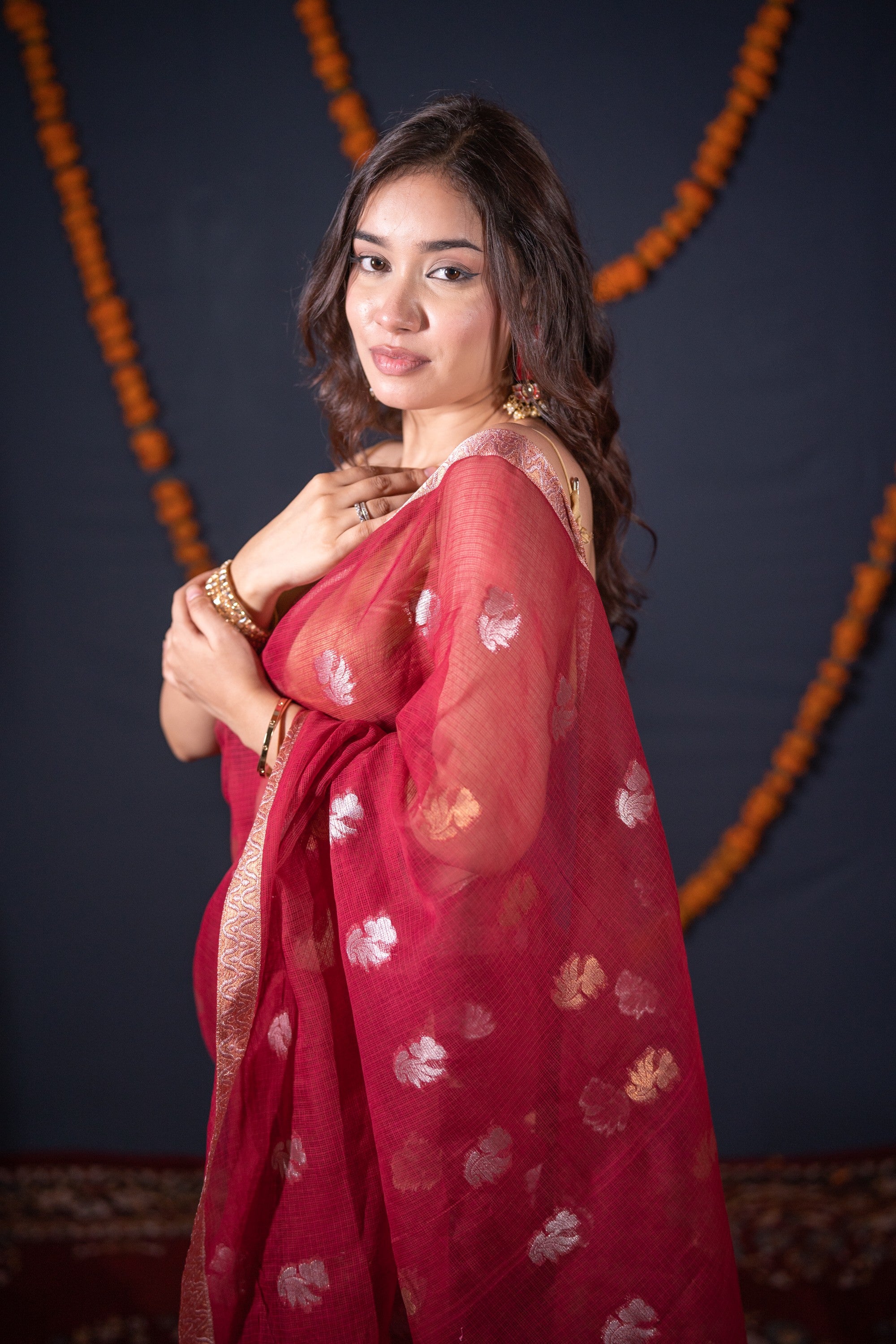 Shivani- Maroon Kota Doria Saree