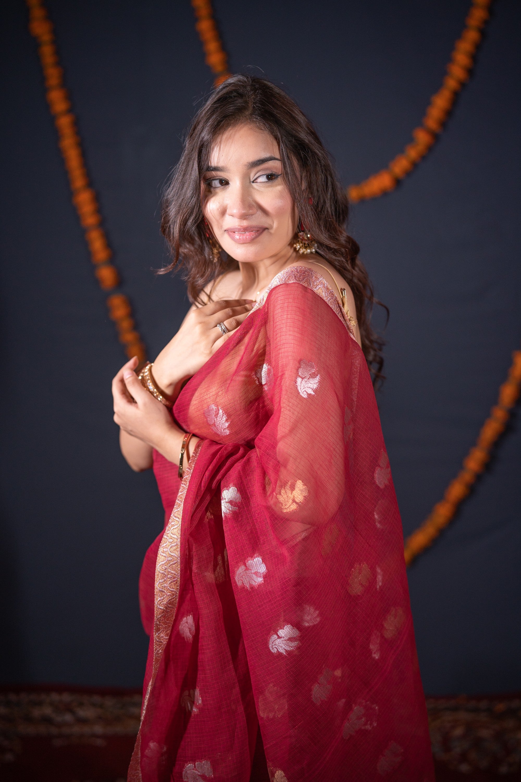 Shivani- Maroon Kota Doria Saree
