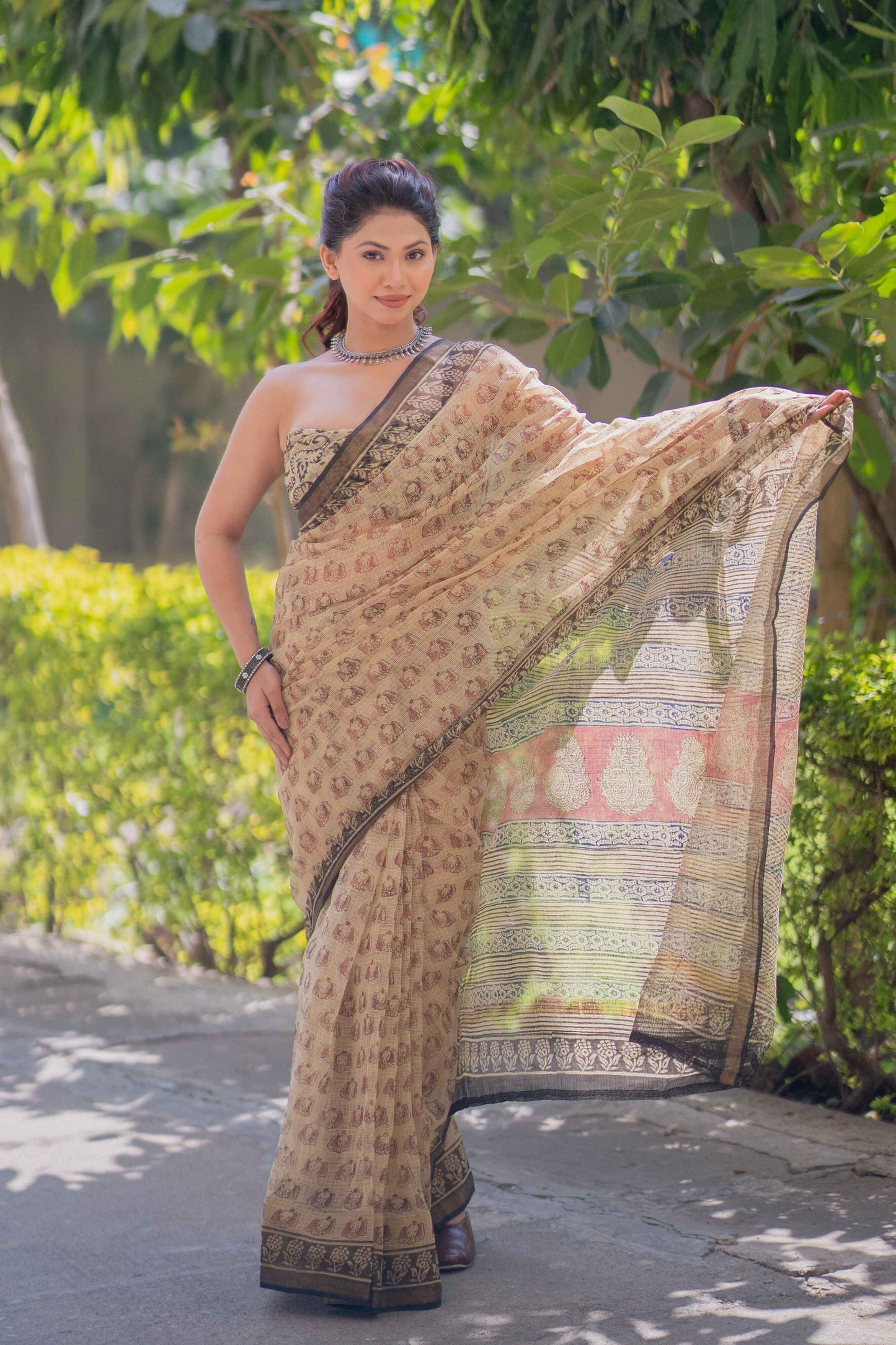 Vanaja - Elephant Print Kota Doria Saree