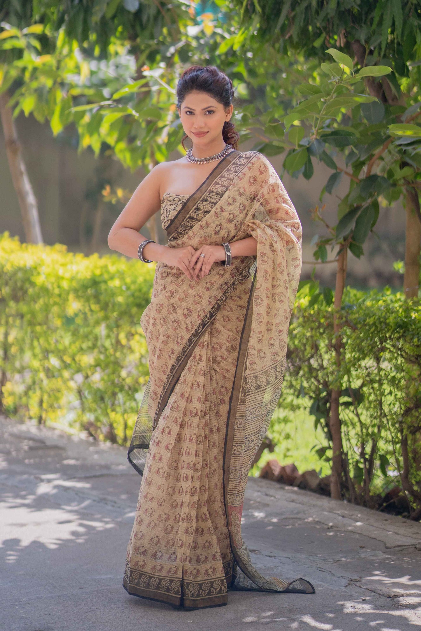 Vanaja - Elephant Print Kota Doria Saree